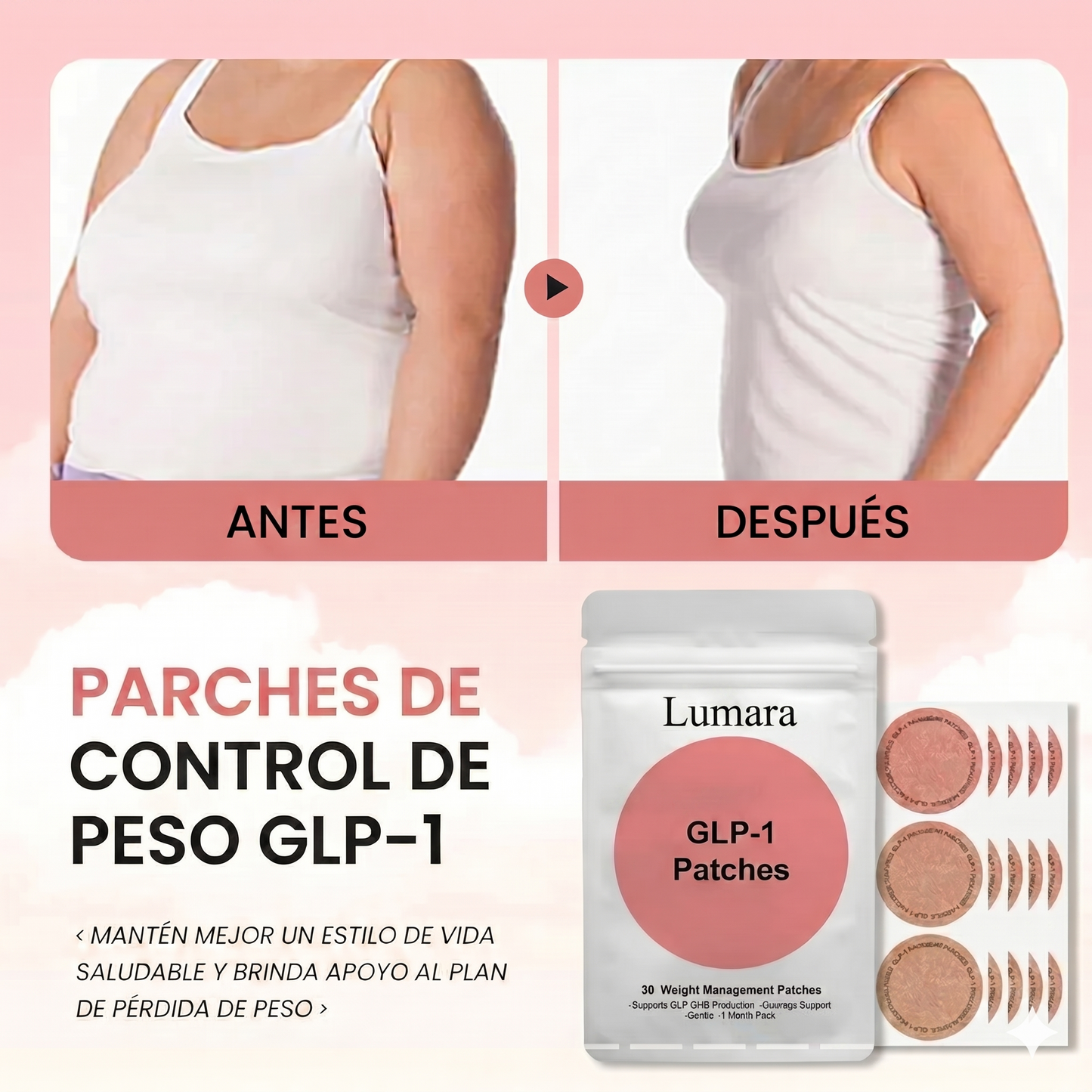Parches GLP-1. Menos hambre, Menos antojos, Más control*